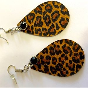 Leopard Print Leather Dangle Earrings